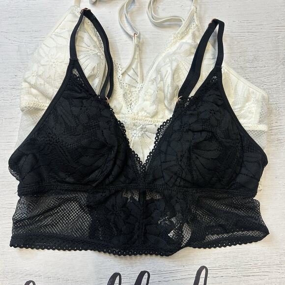 aerie Other - Aerie Hibiscus Lace Longline Bralette Lot of 2 Black & White Size Small